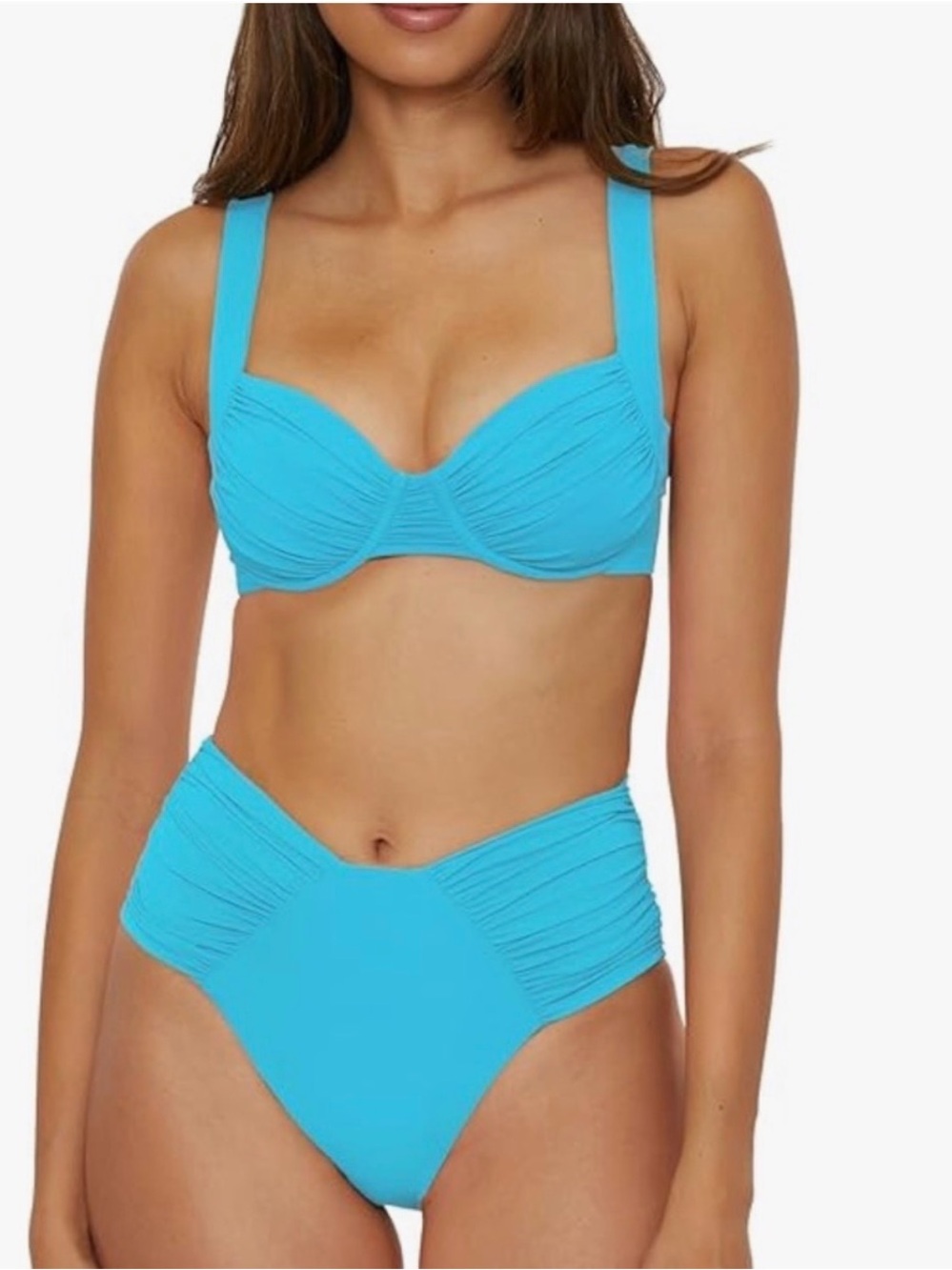 BECCA Swim Code Turquoise Ruched Bikini Top - Women Swim